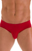 Pouch Brief Swimsuit in ThinSKINZ Lipstick Red, Front View; Pouch Brief Swimsuit in ThinSKINZ Lipstick Red, Rear View; Pouch Brief Swimsuit in ThinSKINZ Lipstic
