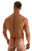 mens smooth pouch string side t back thong sexy swimsuit bikini in Wet Look Red; Smooth Pouch Skinny Sides Swim Thong in Wet Look Red, Rear View; Smooth Pouch S