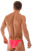 Skinny Side Half Back Swim Suit in Semi Sheer ThinSkinz Coral, Front View; Skinny Side Half Back Swim Suit in Semi Sheer ThinSkinz Coral, Rear View; Special Ord