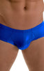 Pouch Enhanced Micro Swim Trunks in Royal Blue, Front View; Pouch Enhanced Micro Swim Trunks in Royal Blue, Rear View; Pouch Enhanced Micro Swim Trunks in Royal