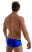 Pouch Enhanced Micro Swim Trunks in Royal Blue, Front View; Pouch Enhanced Micro Swim Trunks in Royal Blue, Rear View; Pouch Enhanced Micro Swim Trunks in Royal