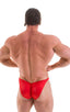 mens posing suit with fitted pouch and fitted puckered butt bodybuilder bikini in wet look red; Fitted Pouch - Puckered Back - Posing Suit in Wet Look Lipstick