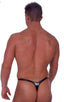 Smooth Pouch - T Back Thong Swimsuit in Gloss Black Stretch Vinyl, Front View; Smooth Pouch - T Back Thong Swimsuit in Gloss Black Stretch Vinyl, Rear View; Smo
