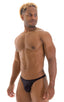 Smooth Front Bikini Bathing Suit in Wet Look Black, Front View; Smooth Front Bikini Bathing Suit in Wet Look Black, Rear View; Smooth Front Bikini Bathing Suit