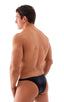 mens sexy half back bikini rio swimsuit skinz swimwear in Wet Look Black; Rio Tanning Bikini Swimsuit in Wet Look Black, Rear View; Rio Tanning Bikini Swimsuit