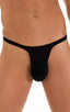 T Back Thong Swimsuit - Bravura Pouch in Super ThinSKINZ Black, Front View; T Back Thong Swimsuit - Bravura Pouch in Super ThinSKINZ Black, Rear View; T Back Th