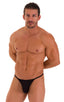 mens best seller black g string thong swimsuit skinz swimwear; Y Back G String Swim Thong in Black, Rear View; Y Back G String Swim Thong in Black tricot-nylon-