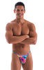 mens sexy g string swimsuit micro thong swimwear in tropical floral print; Y Back G String Thong in Tahitian Floral, Rear View; Y Back G String Thong in Tahitia