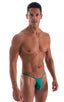 mens sexy g string swimsuit micro thong skinz swimwear in Deep Jade, Front View; Roman G String Swim Thong in Deep Jade, Rear View; Roman G String Swim Thong in