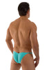 mens micro bikini swimsuit with tiny puckered butt in Aquamarine; Micro Pouch - Puckered RIO Back in Aquamarine, Rear View; Micro Pouch - Puckered RIO Back in A