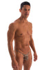 mens sheer cheeta micro pouch swimsuit half back bikini skinz swimwear; Stuffit Pouch Half Back Tanning Swimsuit in Super ThinSKINZ Cheeta 2, Front View; Stuffi