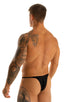 mens tiny string bikini swimsuit by skinz swimwear in Black; Sunseeker2 Tanning Swimsuit in Black, Rear View; Sunseeker2 Tanning Swimsuit in Black tricot-nylon-