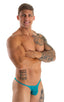 mens super low tiny bikini swimsuit by skinz swimwear in Sea Mist Powernet; Super Low Brazilian Bikini in Sea Mist Powernet 2; Super Low Brazilian Bikini in Sea