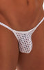 mens micro pouch bikini swimsuit with tiny puckered butt in sheer White Peep Show; Micro Pouch - Puckered Back - Rio Bikini in White Peep Show, Rear View; Micro