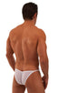 mens micro pouch bikini swimsuit with tiny puckered butt in sheer White Peep Show; Micro Pouch - Puckered Back - Rio Bikini in White Peep Show, Rear View; Micro