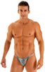 Super Low Brazilian Bikini in Super ThinSKINZ Aqua Snakeskin, Front View; Super Low Brazilian Bikini in Super ThinSKINZ Aqua Snakeskin, Rear View; Super Low Bra