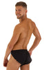 mens sexy swimsuit bikini cover up split shorts in sheer black; Swimsuit Cover Up Split Running Shorts in Super ThinSKINZ Black, Rear View; Swimsuit Cover Up Sp