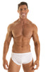 mens sexy swimsuit bikini cover up split shorts in sheer White; Swimsuit Cover Up Split Running Shorts in Super ThinSKINZ White, Rear View; Swimsuit Cover Up Sp
