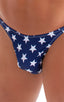 mens seamless skimpy bikini swimsuit half back skinz swimwear in Navy Stars and Red Stripes ; Rio Tanning Bikini Swimsuit in Stars and Stripes Tricot nylon/lycr