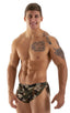 mens sexy swimsuit bikini cover up split shorts in sheer Mesh Camouflage; Swimsuit Cover Up Split Running Shorts in Mesh Camouflage, Rear View; Swimsuit Cover U