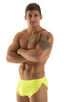 mens sexy swimsuit bikini cover up split shorts in Semi Sheer Chartreuse; Swimsuit Cover Up Split Running Shorts in Semi Sheer Chartreuse, Rear View; Swimsuit C
