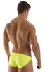 mens sexy swimsuit bikini cover up split shorts in Semi Sheer Chartreuse; Swimsuit Cover Up Split Running Shorts in Semi Sheer Chartreuse, Rear View; Swimsuit C
