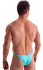mens aquamarine micro pouch swimsuit half back bikini skinz swimwear; Stuffit Pouch Half Back Tanning Swimsuit in Aquamarine 2; Stuffit Pouch Half Back Tanning