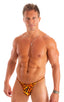 mens super low tiny bikini swimsuit by skinz swimwear in Golden Leopard; Super Low Brazilian Bikini in Golden Leopard 2; Super Low Brazilian Bikini in Golden Le