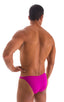 mens micro pouch bikini swimsuit brief in magenta; Stuffit Pouch Bikini Swimsuit in Magenta, Rear View; Stuffit Pouch Bikini Swimsuit in Magenta, Front Alternat