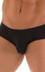 Pouch Brief Swimsuit in Super ThinSKINZ Black, Front View; Pouch Brief Swimsuit in Super ThinSKINZ Black, Rear View; Pouch Brief Swimsuit in Super ThinSKINZ Bla