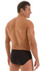 Pouch Brief Swimsuit in Super ThinSKINZ Black, Front View; Pouch Brief Swimsuit in Super ThinSKINZ Black, Rear View; Pouch Brief Swimsuit in Super ThinSKINZ Bla