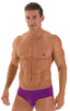Pouch Brief Swimsuit in ThinSKINZ Grape, Front View; Pouch Brief Swimsuit in ThinSKINZ Grape, Rear View; Pouch Brief Swimsuit in ThinSKINZ Grape, Front Alternat