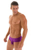 Pouch Brief Swimsuit in ThinSKINZ Grape, Front View; Pouch Brief Swimsuit in ThinSKINZ Grape, Rear View; Pouch Brief Swimsuit in ThinSKINZ Grape, Front Alternat