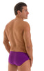 Pouch Brief Swimsuit in ThinSKINZ Grape, Front View; Pouch Brief Swimsuit in ThinSKINZ Grape, Rear View; Pouch Brief Swimsuit in ThinSKINZ Grape, Front Alternat