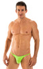 Super Low Brazilian Bikini in Semi Sheer ThinSKINZ Neon Lime, Front View; Super Low Brazilian Bikini in Semi Sheer ThinSKINZ Neon Lime, Rear View; Super Low Bra