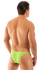 Super Low Brazilian Bikini in Semi Sheer ThinSKINZ Neon Lime, Front View; Super Low Brazilian Bikini in Semi Sheer ThinSKINZ Neon Lime, Rear View; Super Low Bra