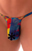 Sunseeker Micro Pouch Half Back Bikini in Semi Sheer Tropical Feathers Stretch, Front View; Sunseeker Micro Pouch Half Back Bikini in Semi Sheer Tropical Feathe