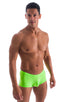 Fitted Pouch - Boxer - Swim Trunks in ThinSKINZ Neon Lime, Front View; Fitted Pouch - Boxer - Swim Trunks in ThinSKINZ Neon Lime, Rear View; Fitted Pouch - Boxe