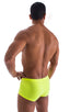 Fitted Pouch - Boxer - Swim Trunks in ThinSKINZ Neon Chartreuse, Front View; Fitted Pouch - Boxer - Swim Trunks in ThinSKINZ Neon Chartreuse, Rear View; Fitted