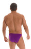 Stuffit Pouch Bikini Swimsuit in ThinSKINZ Grape, Front View; Stuffit Pouch Bikini Swimsuit in ThinSKINZ Grape, Rear View; Stuffit Pouch Bikini Swimsuit in Thin