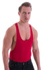 String Tank Gym Tee in ThinSKINZ Lipstick Red, Front View; String Tank Gym Tee in ThinSKINZ Lipstick Red, Rear View; Special Order Notice; String Tank Gym Tee i