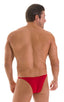 Stuffit Pouch Half Back Tanning Swimsuit in ThinSKINZ Red, Front View; Stuffit Pouch Half Back Tanning Swimsuit in ThinSKINZ Red, Rear View; Stuffit Pouch Half