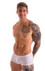 Fitted Pouch - Boxer - Swim Trunks in White and White Peep Show 1; Fitted Pouch - Boxer - Swim Trunks in White and White Peep Show 2; Fitted Pouch - Boxer - Swi