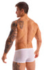 Fitted Pouch - Boxer - Swim Trunks in White and White Peep Show 1; Fitted Pouch - Boxer - Swim Trunks in White and White Peep Show 2; Fitted Pouch - Boxer - Swi