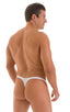 T Back Thong Swimsuit - Bravura Pouch in White PowerNet nylonlycra, Front View; T Back Thong Swimsuit - Bravura Pouch in White PowerNet nylonlycra, Rear View; T