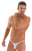 Stuffit Pouch Half Back Tanning Swimsuit in Super ThinSKINZ White, Front View; Stuffit Pouch Half Back Tanning Swimsuit in Super ThinSKINZ White, Rear View; Stu