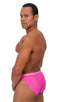 Swimsuit Cover Up Split Running Shorts in Hot Pink Stretch Mesh, Front View; Swimsuit Cover Up Split Running Shorts in Hot Pink Stretch Mesh, Rear View; Special