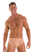 Swimsuit Cover Up Split Running Shorts in Super ThinSKINZ Nude, Front View; Swimsuit Cover Up Split Running Shorts in Super ThinSKINZ Nude, Rear View; Swimsuit