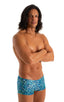 mens swimwear extreme low square cut swimsuit boxer trunks by skinz swimwear in Liquid Leopard; Extreme Low Square Cut Swim Trunks in Liquid Leopard 2; Extreme
