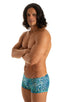 mens swimwear extreme low square cut swimsuit boxer trunks by skinz swimwear in Liquid Leopard; Extreme Low Square Cut Swim Trunks in Liquid Leopard 2; Extreme